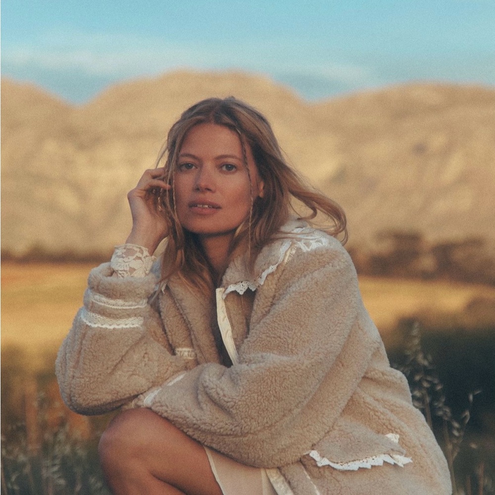 Sold Out Anthropologie Cozy Cream Teddy Jacket with lace trim
